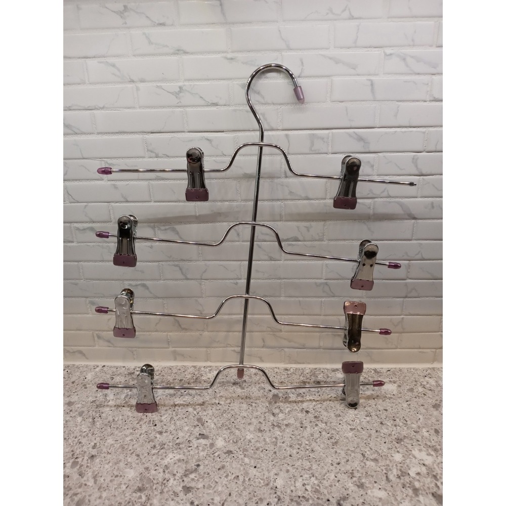One 4-Tier Metal Skirt Hangers Pants Shorts Space Saving Hangers with Clips